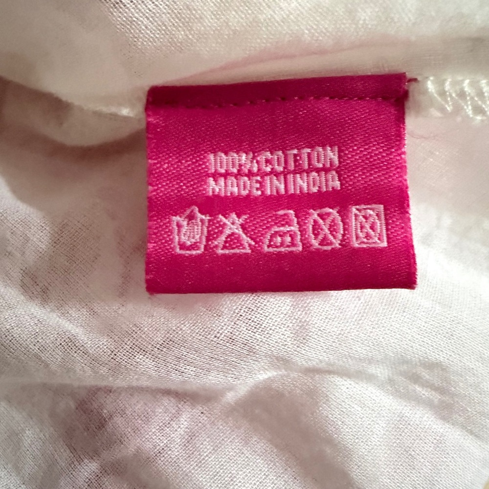 Nimo Pink White Embroidered Cotton Maxi Skirt Medium Pockets Beaded Hem - Picture 8 of 8